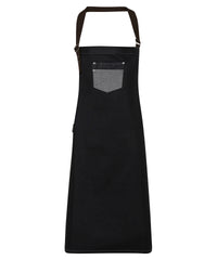 Premier Division Waxed-look Denim Bib Apron with Faux Leather - Black Denim