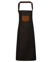 Premier Division Waxed-look Denim Bib Apron with Faux Leather - Black/Tan Denim