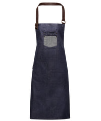 Premier Division Waxed-look Denim Bib Apron with Faux Leather - Indigo Denim