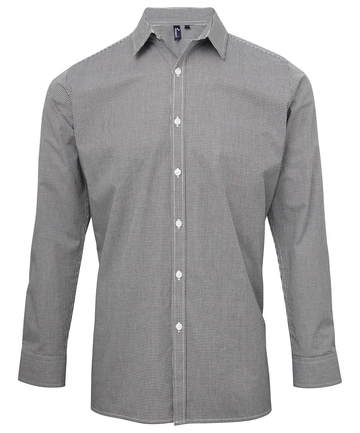 Premier Microcheck (Gingham) Long Sleeve Cotton Shirt - Black/White