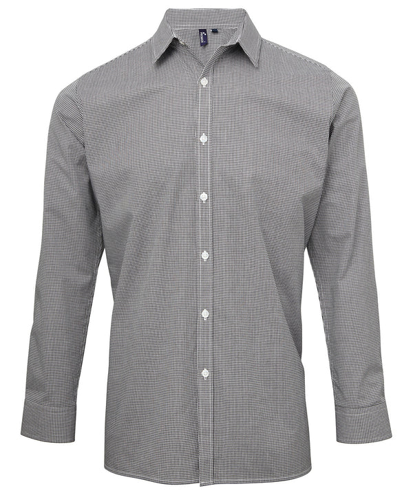 Premier Microcheck (Gingham) Long Sleeve Cotton Shirt - Black/White