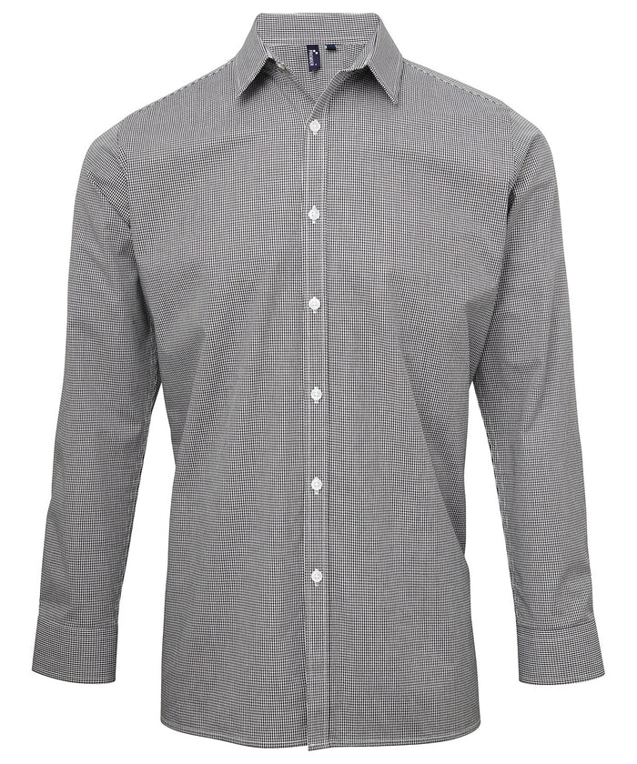 Premier Microcheck (Gingham) Long Sleeve Cotton Shirt - Black/White