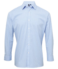 Premier Microcheck (Gingham) Long Sleeve Cotton Shirt - Light Blue/White