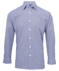 Premier Microcheck (Gingham) Long Sleeve Cotton Shirt - Navy/White