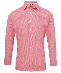 Premier Microcheck (Gingham) Long Sleeve Cotton Shirt - Red/White
