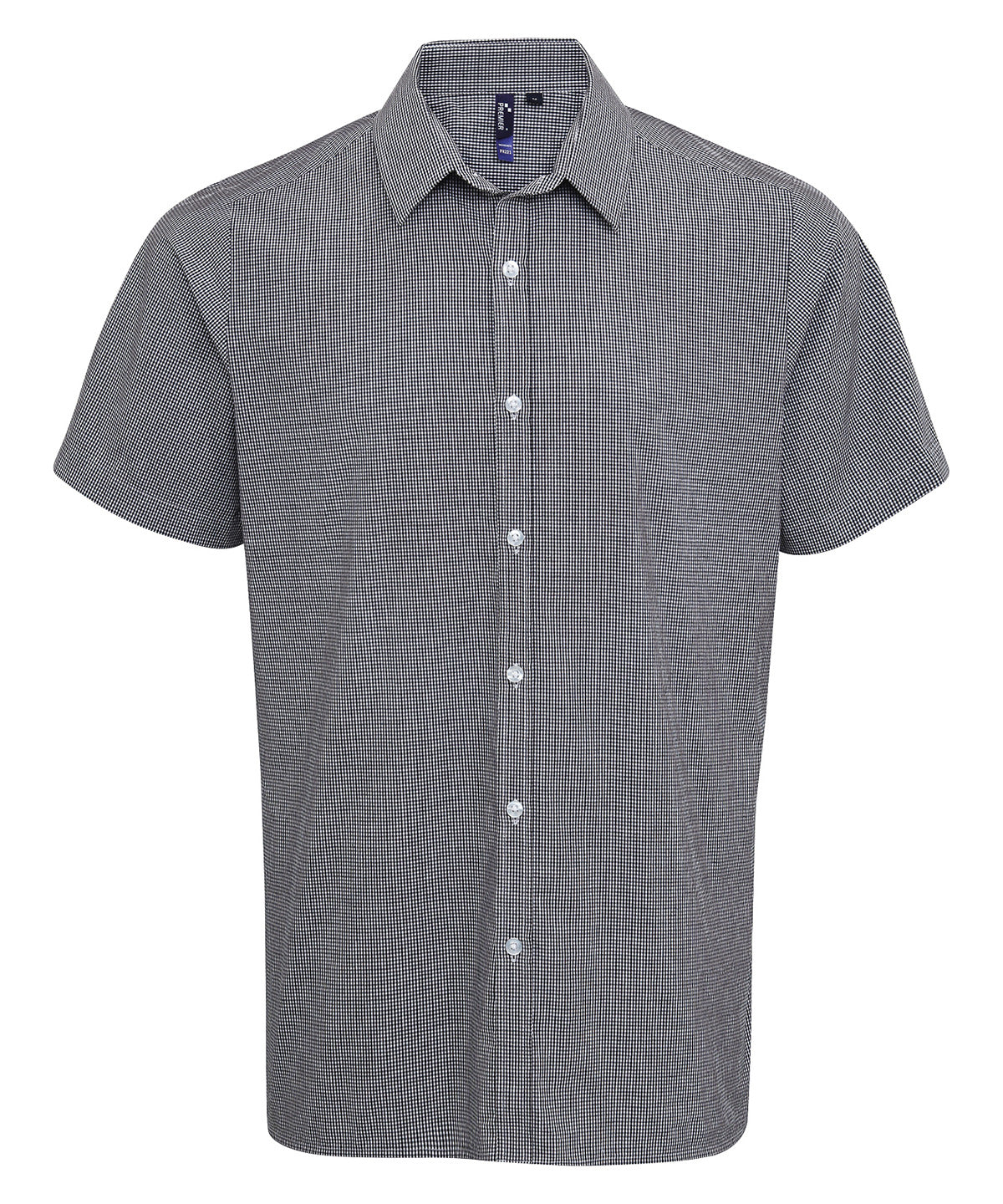 Premier Microcheck (Gingham) Short Sleeve Cotton Shirt - Black/White