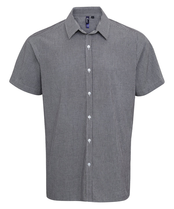 Premier Microcheck (Gingham) Short Sleeve Cotton Shirt - Black/White