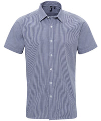 Premier Microcheck (Gingham) Short Sleeve Cotton Shirt - Navy/White