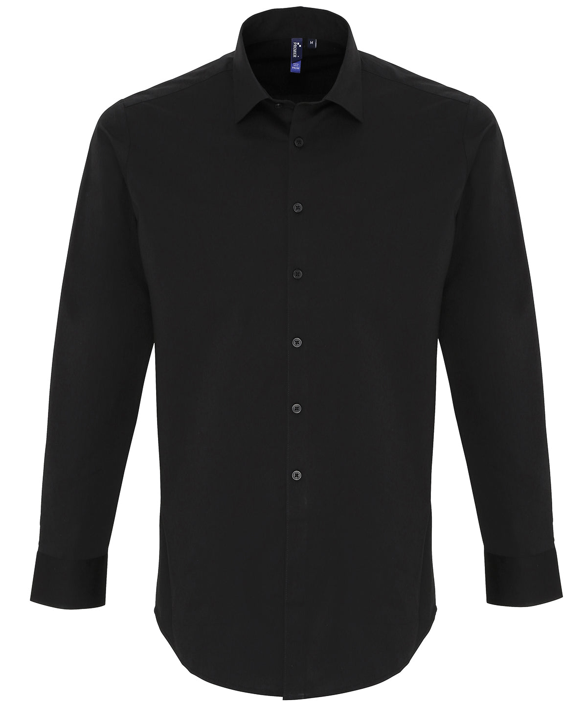 Premier Stretch Fit Cotton Poplin Long Sleeve Shirt - Black