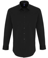 Premier Stretch Fit Cotton Poplin Long Sleeve Shirt - Black