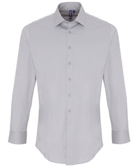Premier Stretch Fit Cotton Poplin Long Sleeve Shirt - Silver