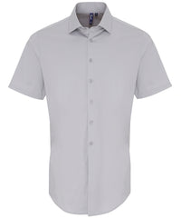 Premier Stretch Fit Cotton Poplin Short Sleeve Shirt - Silver