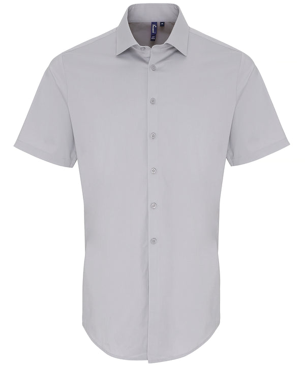 Premier Stretch Fit Cotton Poplin Short Sleeve Shirt - Silver