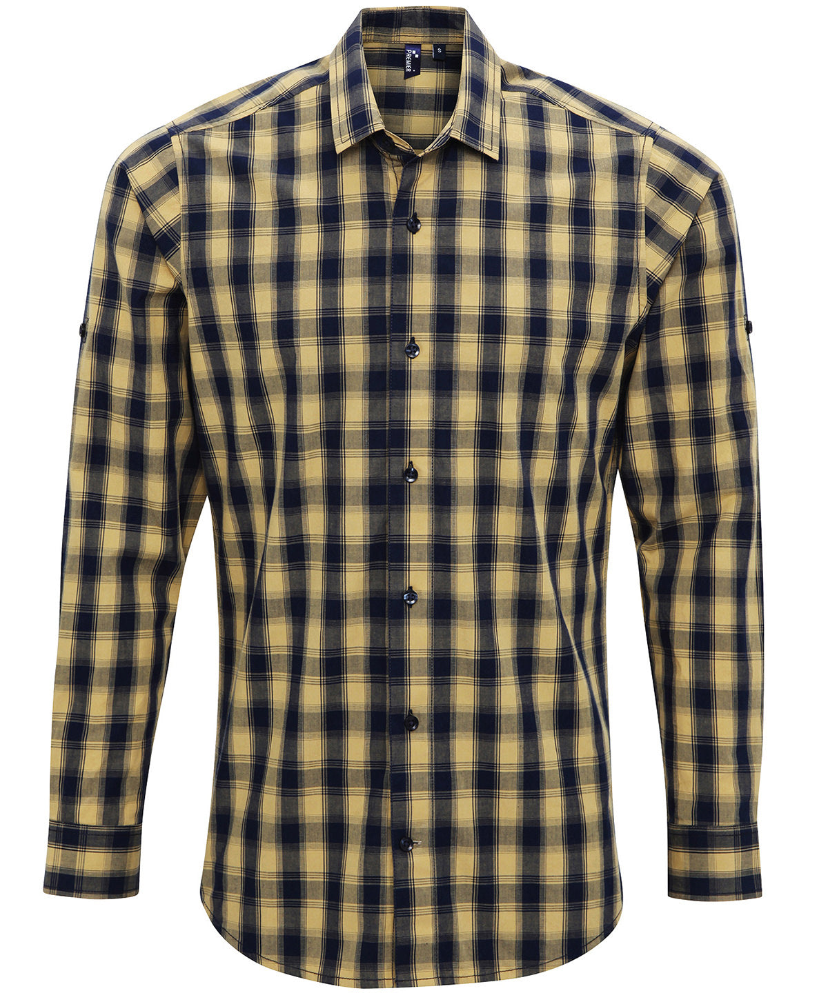 Premier Mulligan Check Cotton Long Sleeve Shirt - Camel/Navy