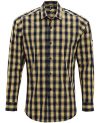 Premier Mulligan Check Cotton Long Sleeve Shirt - Camel/Navy