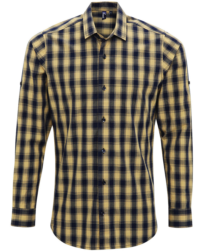 Premier Mulligan Check Cotton Long Sleeve Shirt - Camel/Navy