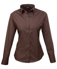 Premier Women's Poplin Long Sleeve Blouse - Brown