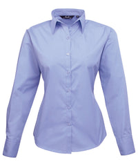 Premier Women's Poplin Long Sleeve Blouse - Mid Blue*