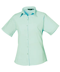 Premier Women's Short Sleeve Poplin Blouse - Aqua