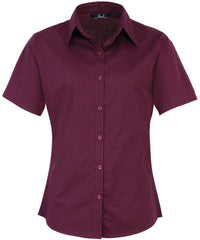 Premier Women's Short Sleeve Poplin Blouse - Aubergine