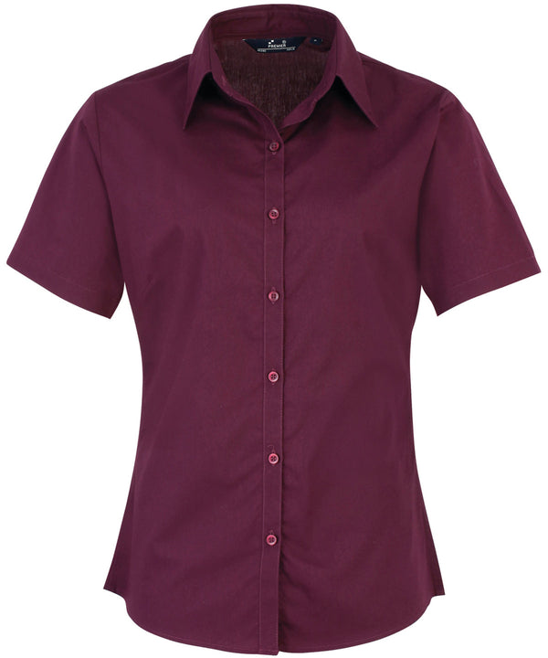 Premier Women's Short Sleeve Poplin Blouse - Aubergine