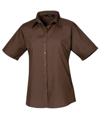 Premier Women's Short Sleeve Poplin Blouse - Brown
