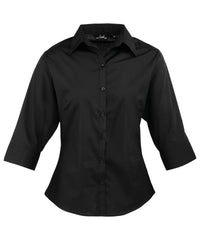 Premier Women's ¾ Sleeve Poplin Blouse - Black