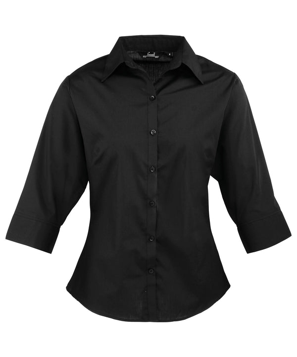 Premier Women's ¾ Sleeve Poplin Blouse - Black