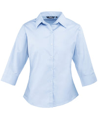Premier Women's ¾ Sleeve Poplin Blouse - Light Blue