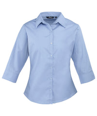 Premier Women's ¾ Sleeve Poplin Blouse - Mid Blue