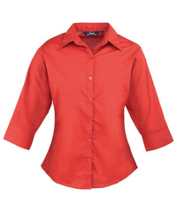 Premier Women's ¾ Sleeve Poplin Blouse - Red
