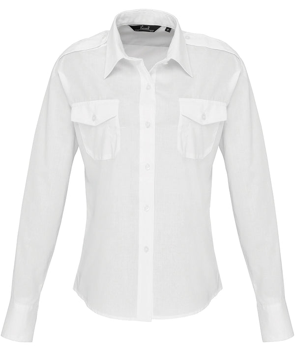 Premier Women's Long Sleeve Pilot Shirt - White