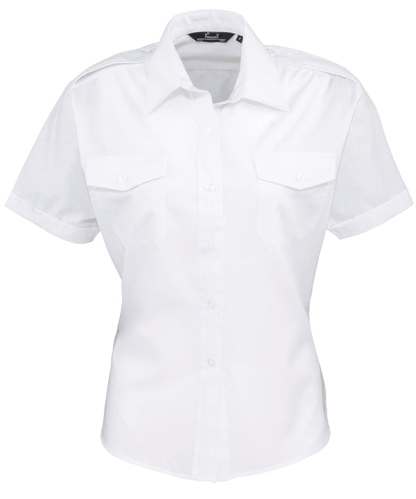 Premier Women's Short Sleeve Pilot Blouse - White