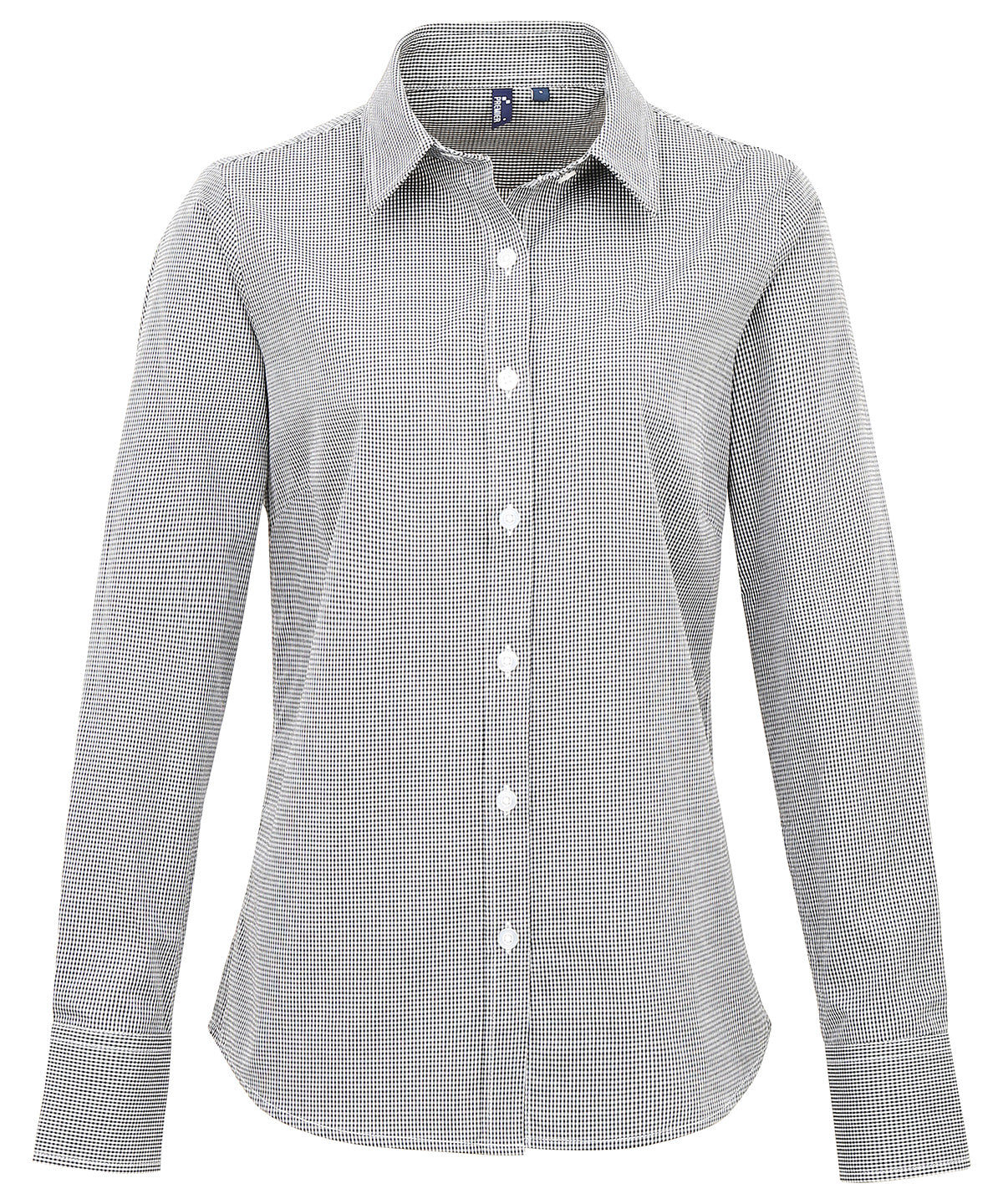 Premier Women's Microcheck (Gingham) Long Sleeve Cotton Shirt - Black/White