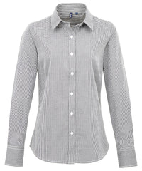 Premier Women's Microcheck (Gingham) Long Sleeve Cotton Shirt - Black/White