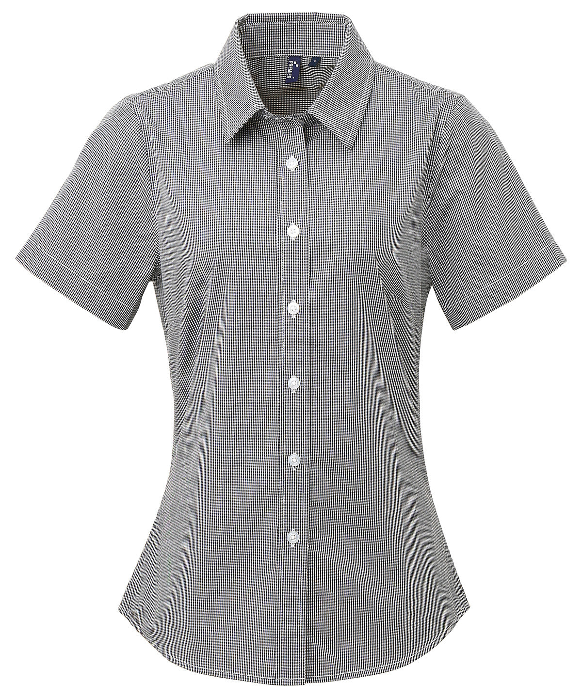 Premier Women's Microcheck (Gingham) Short Sleeve Cotton Shirt - Black/White