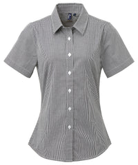 Premier Women's Microcheck (Gingham) Short Sleeve Cotton Shirt - Black/White