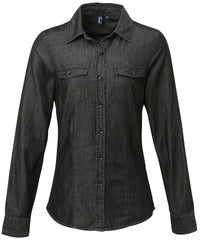 Premier Women's Jeans Stitch Denim Shirt - Black Denim
