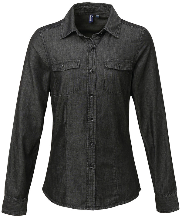 Premier Women's Jeans Stitch Denim Shirt - Black Denim