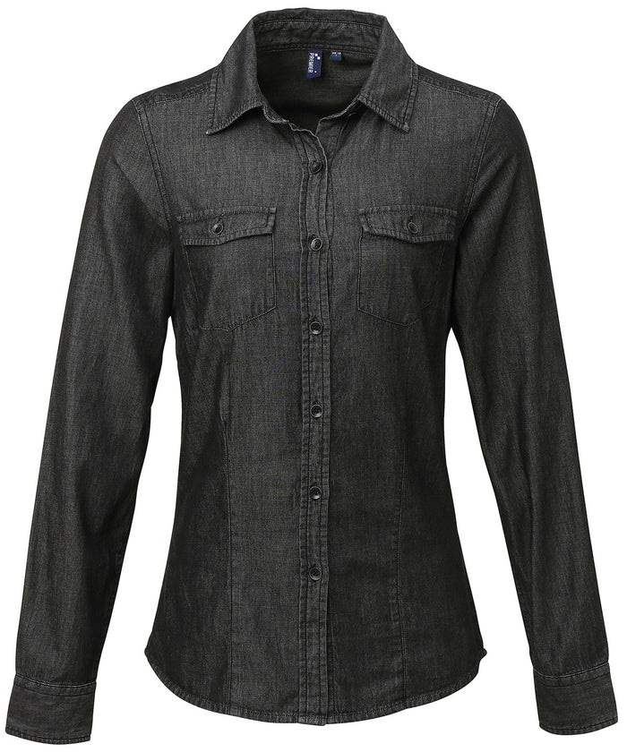 Premier Women's Jeans Stitch Denim Shirt - Black Denim