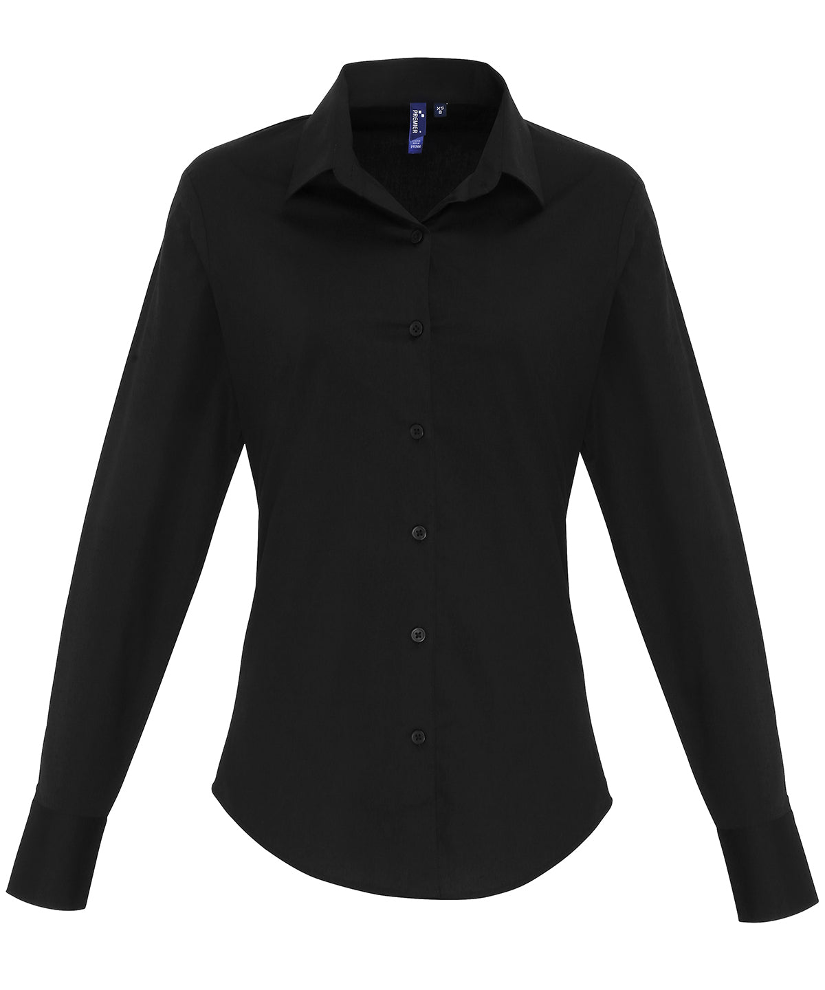 Premier Women's Stretch Fit Cotton Poplin Long Sleeve Blouse - Black