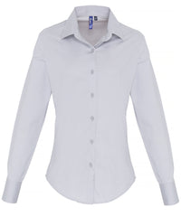 Premier Women's Stretch Fit Cotton Poplin Long Sleeve Blouse - Silver