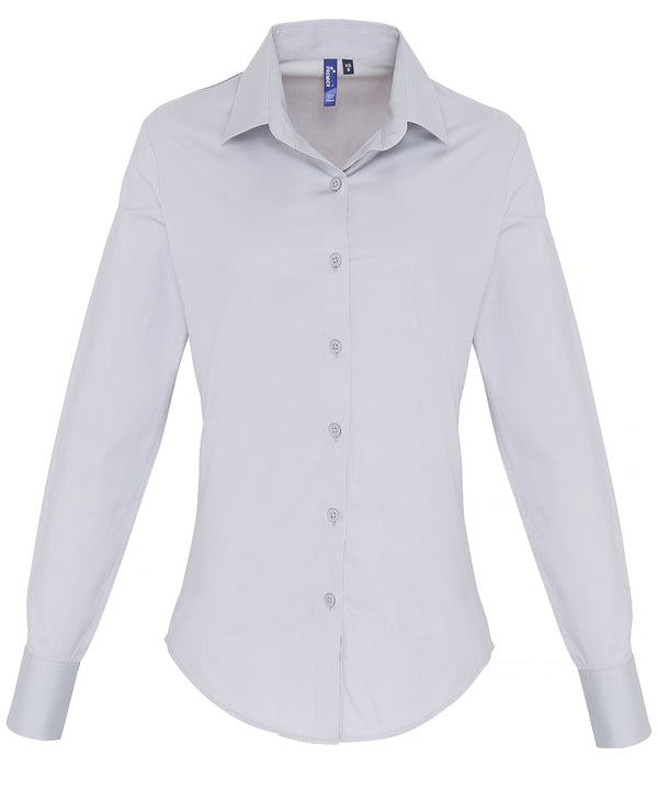 Premier Women's Stretch Fit Cotton Poplin Long Sleeve Blouse - Silver