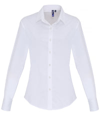 Premier Women's Stretch Fit Cotton Poplin Long Sleeve Blouse - White