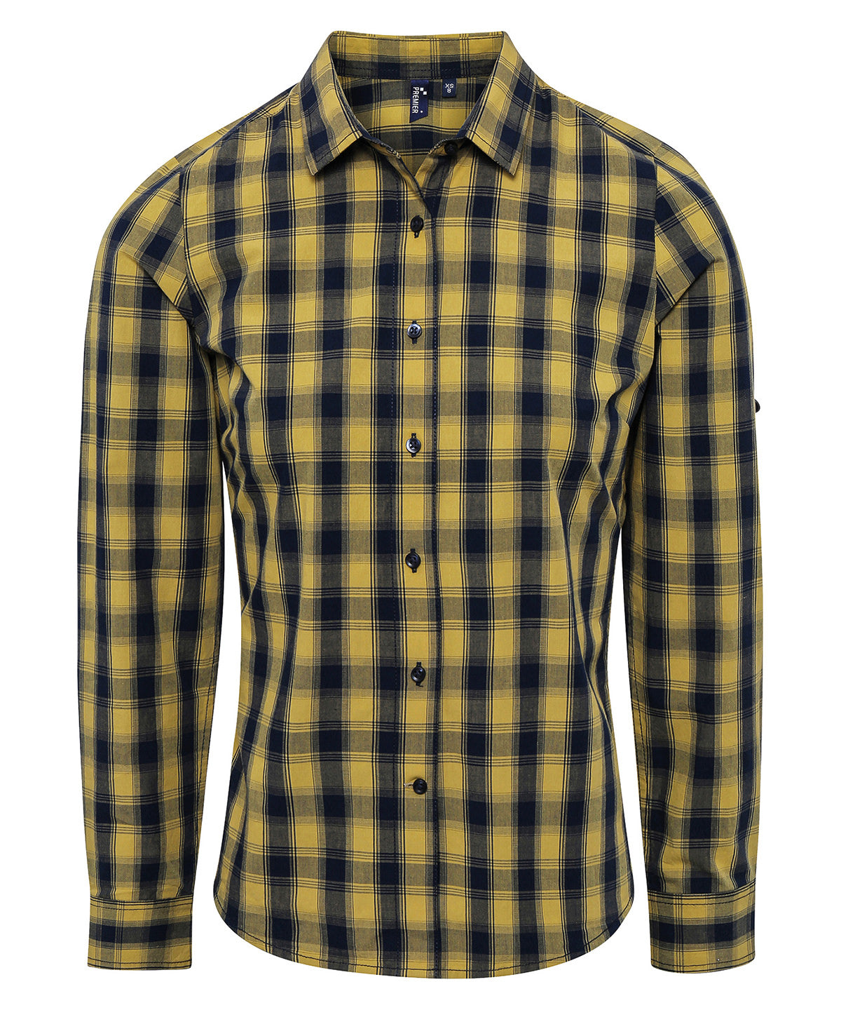 Premier Women's Mulligan Check Cotton Long Sleeve Shirt - Camel/Navy