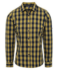 Premier Women's Mulligan Check Cotton Long Sleeve Shirt - Camel/Navy