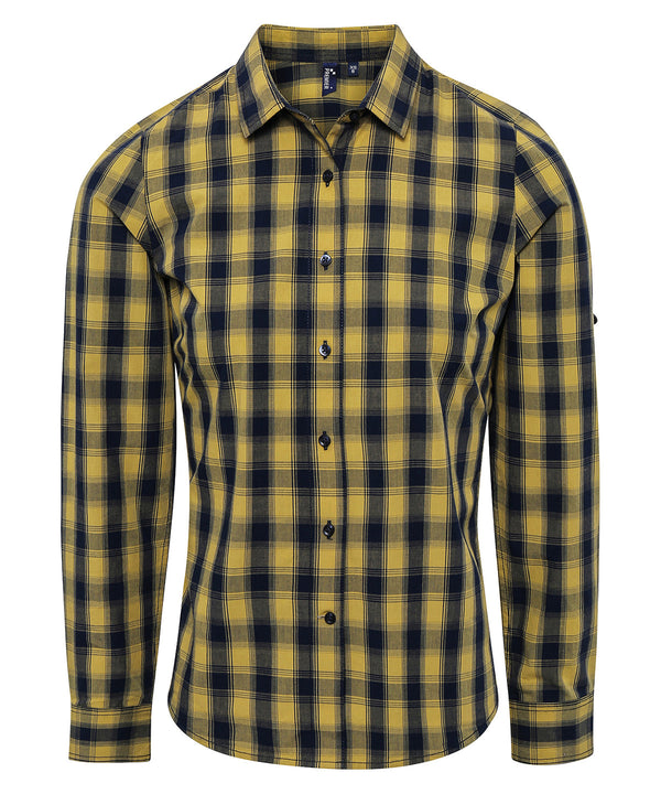 Premier Women's Mulligan Check Cotton Long Sleeve Shirt - Camel/Navy