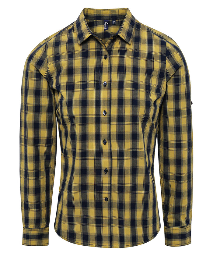 Premier Women's Mulligan Check Cotton Long Sleeve Shirt - Camel/Navy