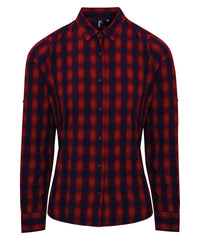 Premier Women's Mulligan Check Cotton Long Sleeve Shirt - Red/Navy
