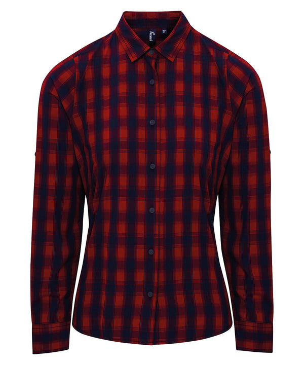 Premier Women's Mulligan Check Cotton Long Sleeve Shirt - Red/Navy